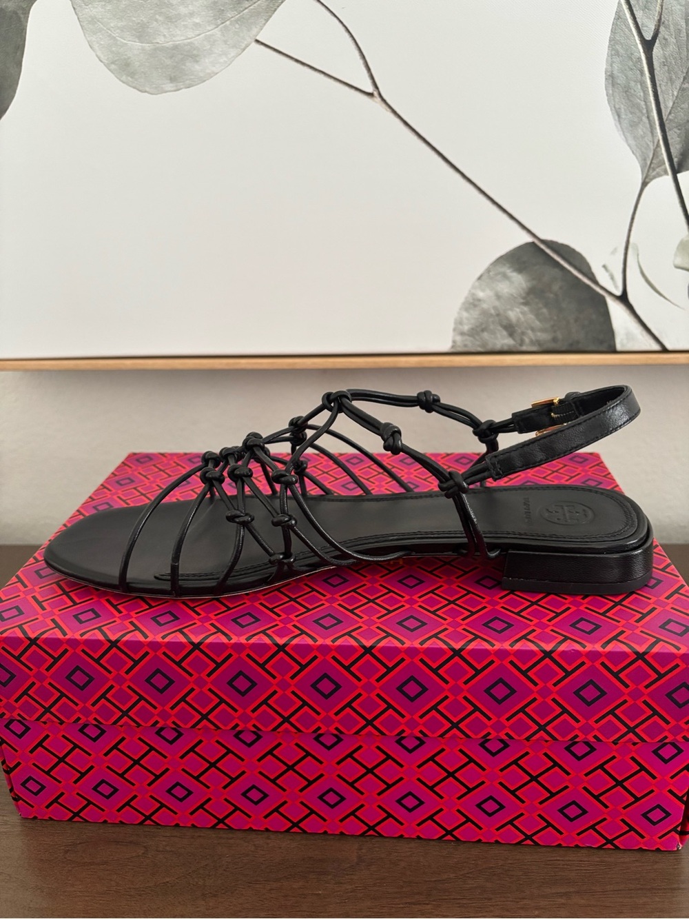 Tory Burch Black Knotted Leather Slingback Sandals - Picture 3 of 8